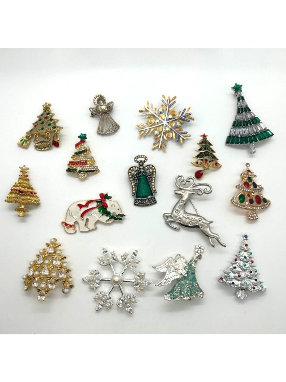 Christmas Brooch Lot Tree Pin Radko Eisenberg Avon Gerry Both Vintage Modern